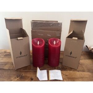 Luminara Red Ribbon Glitter Flameless Candle Set Real Wax Christmas Holiday